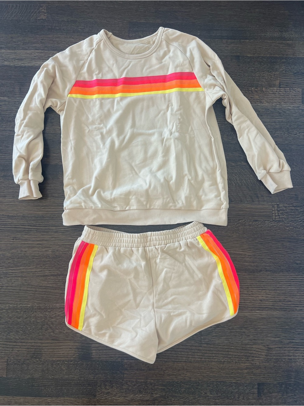 Women’s Cream Set with Pink, Orange & Yellow Stripe